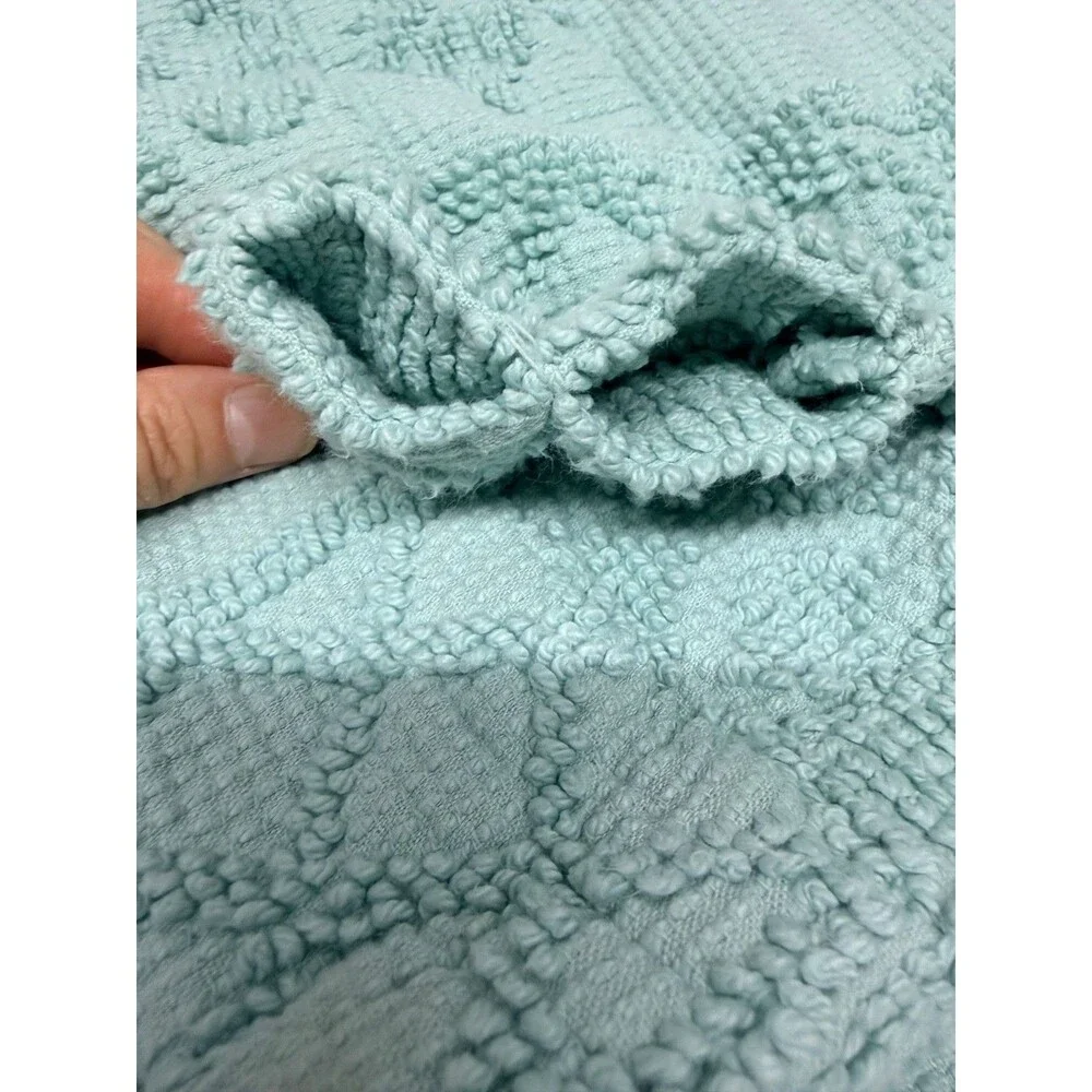 Vtg Hobnail Rose Chenille Curtains Drapes Light Aqua Blue Cottage Grannycore